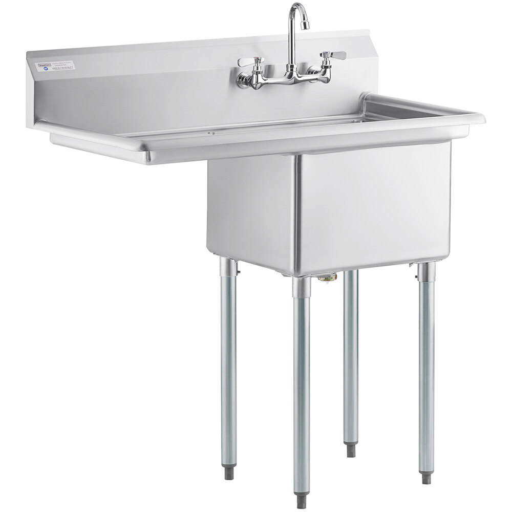 Steelton 38 3/4" 18-Gauge Stainless Steel One Compartment Commercial Sink with Faucet and 1 Drainboard - 18" x 18" x 12" Bowl - Left Drainboard