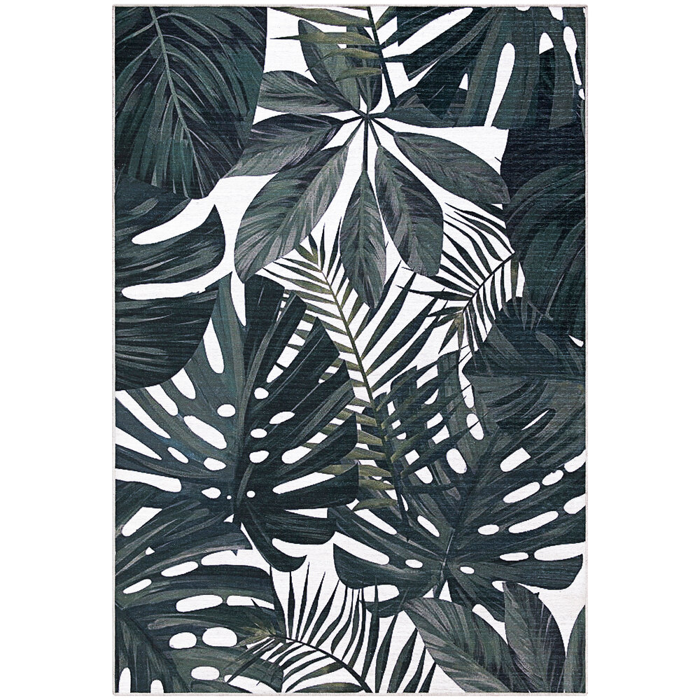 Abani Parker Collection 4' x 6' Cream / Green Contemporary Tropical Leaves Area Rug