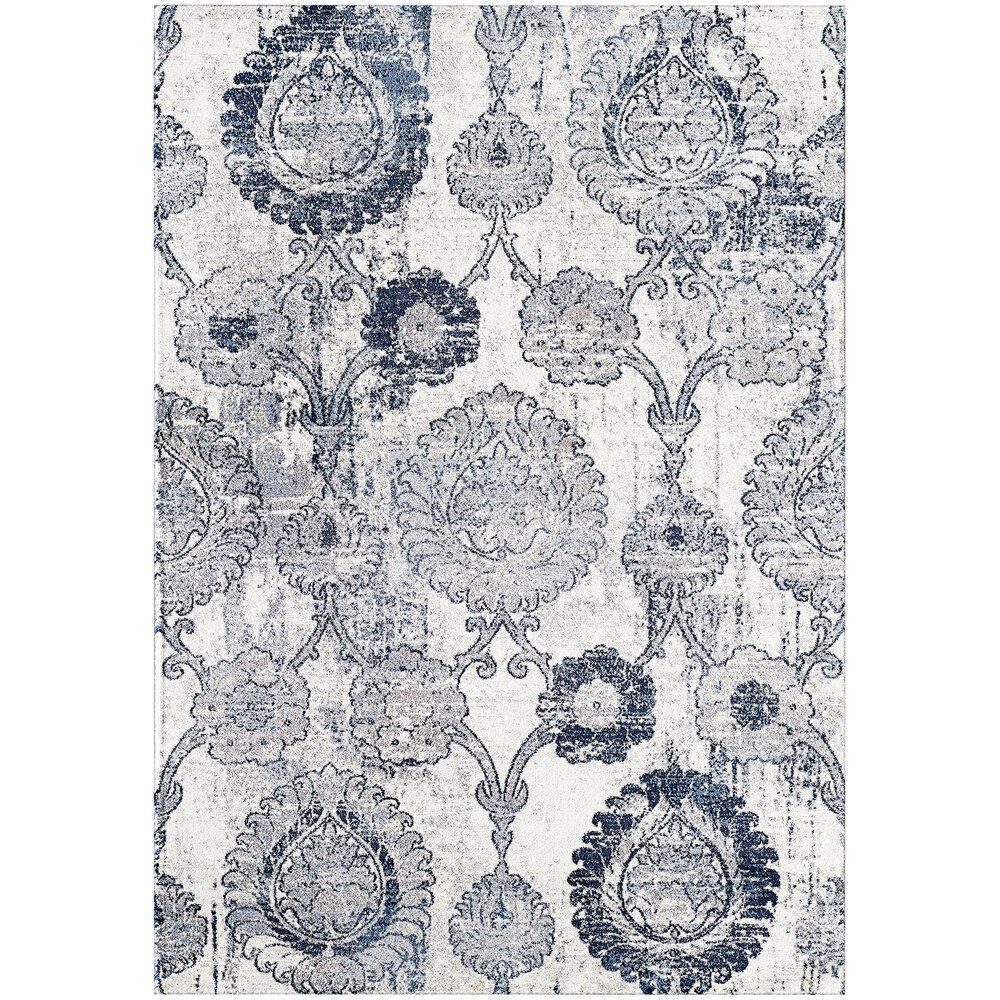 Abani Arto Collection 3' x 5' Cream / Blue Distressed Bohemian Medallion Area Rug
