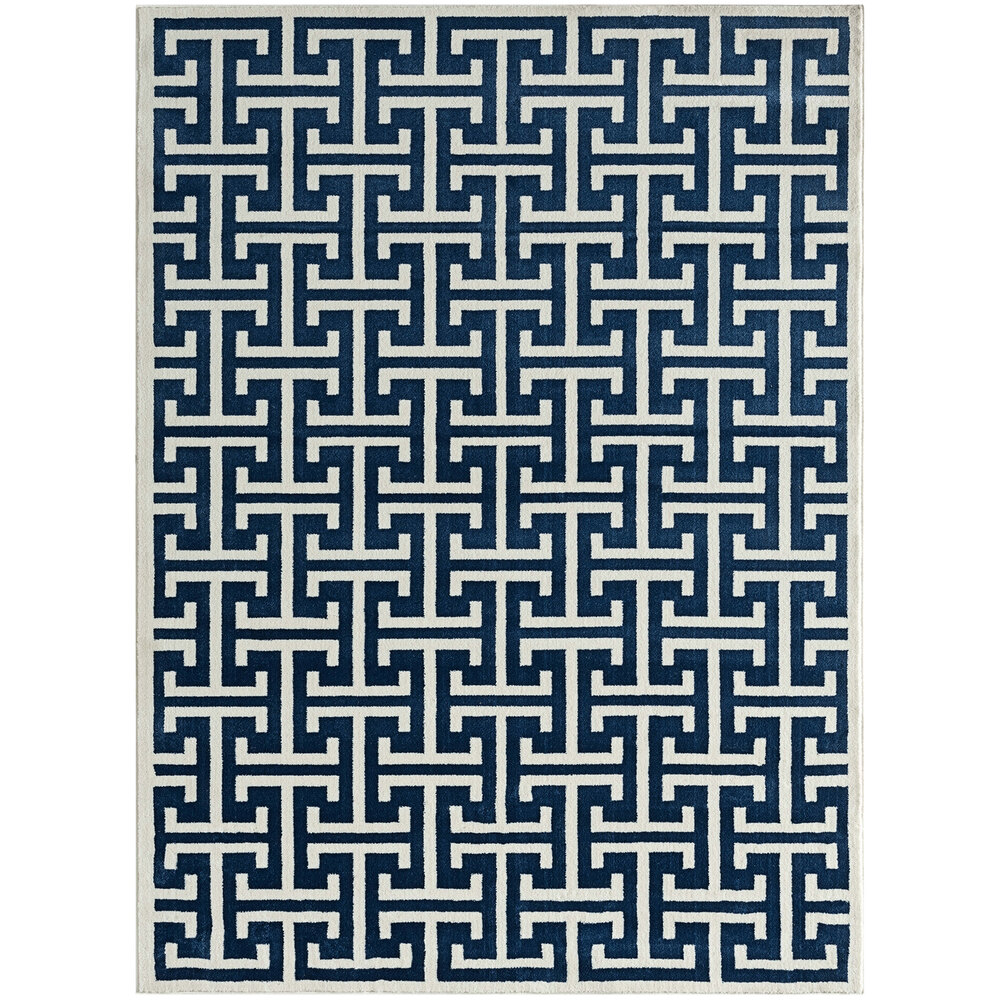 Abani Arto Collection 5' 3" x 7' 6" Cream / Blue Contemporary Geometric Area Rug