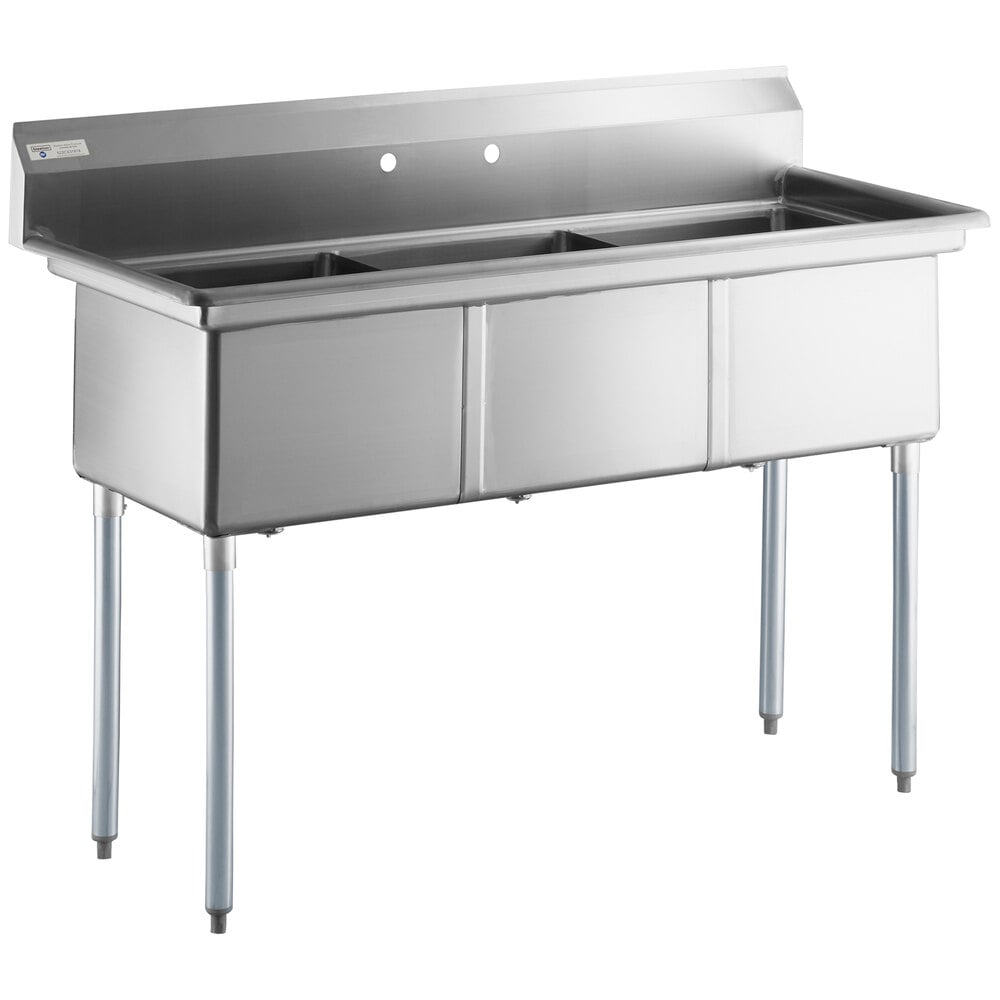 Steelton 59 1/2" 18-Gauge Stainless Steel Three Compartment Commercial Sink without Drainboard - 18" x 18" x 12" Bowls