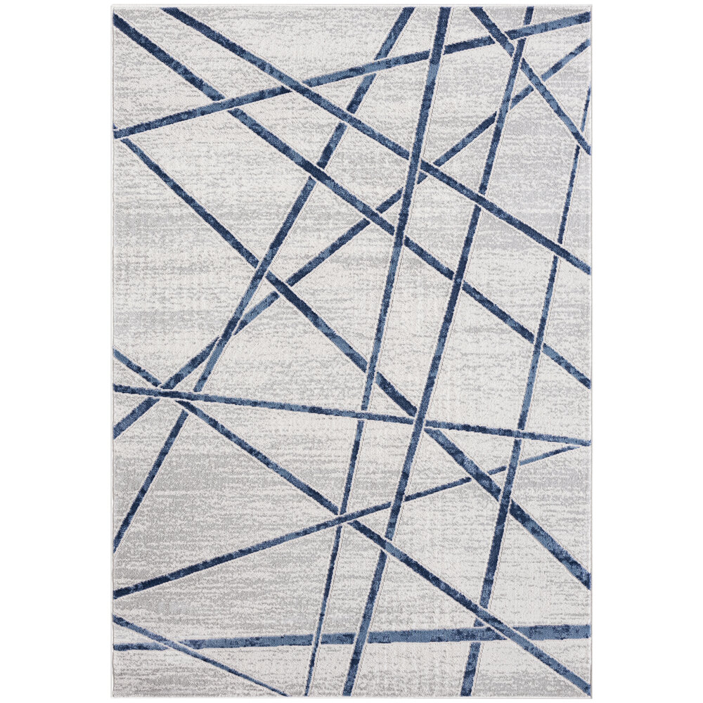 Abani Atlas Collection 4' x 6' Blue / Gray Contemporary Criss Cross Lines Area Rug