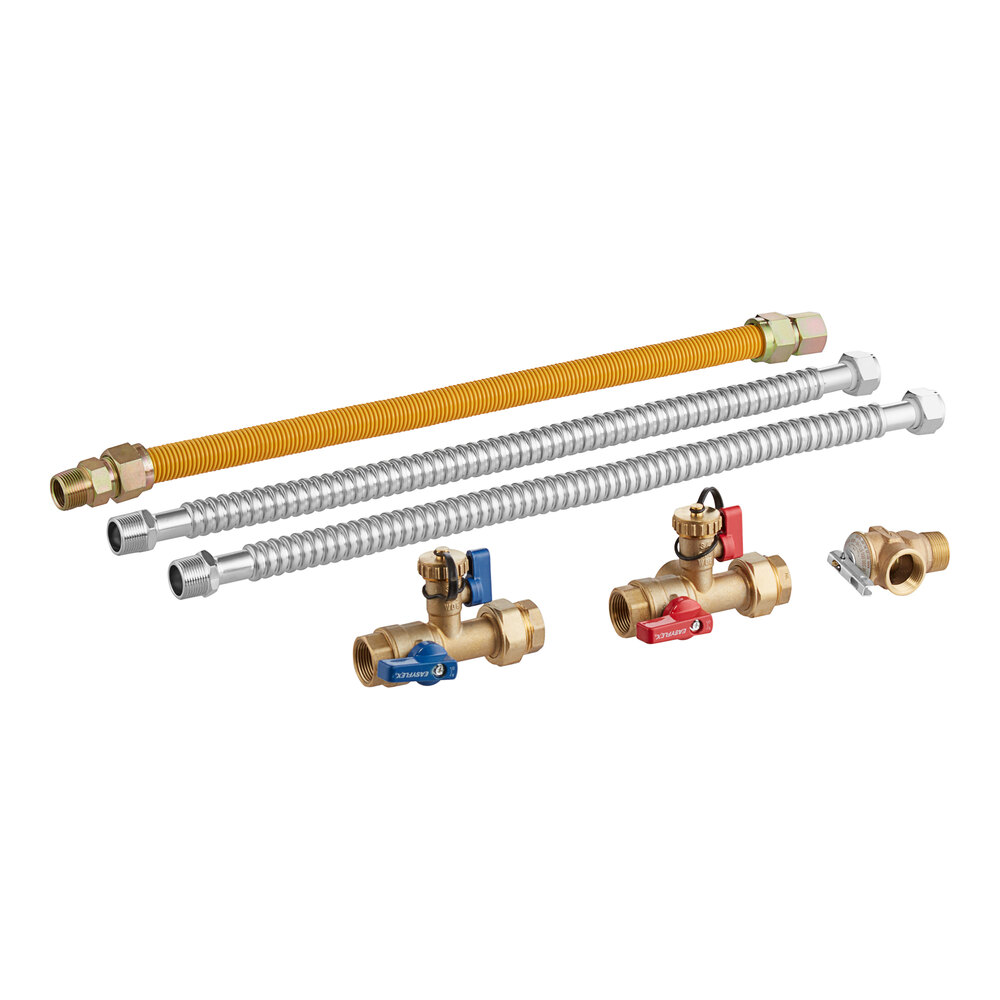 Easyflex EFTK-V1-0124-3Y-0124 Tankless Water Heater Connection Kit with 3/4" Threaded Connection Isolation Valves and 24" Water / Gas Connectors