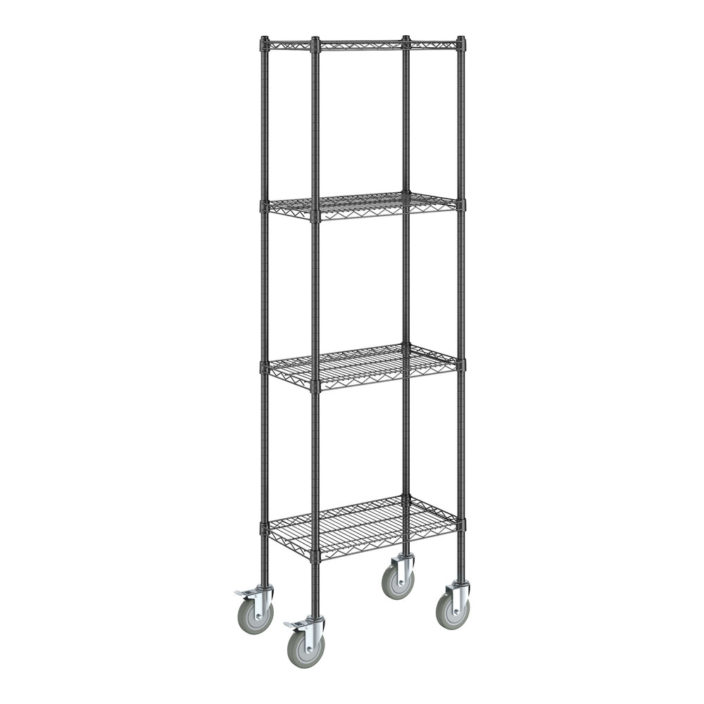 Steelton 14" x 24" NSF Black Epoxy 4-Shelf Kit with 72" Posts and Casters