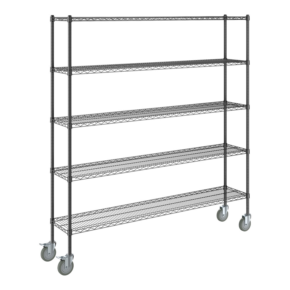 Steelton 14" x 72" NSF Black Epoxy 5-Shelf Kit with 72" Posts and Casters
