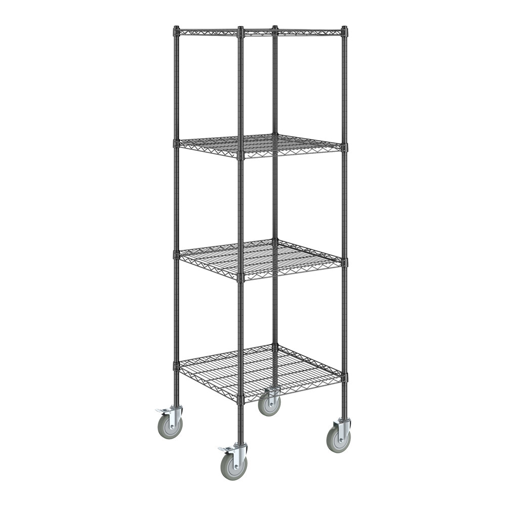 Steelton 24" x 24" NSF Black Epoxy 4-Shelf Kit with 72" Posts and Casters