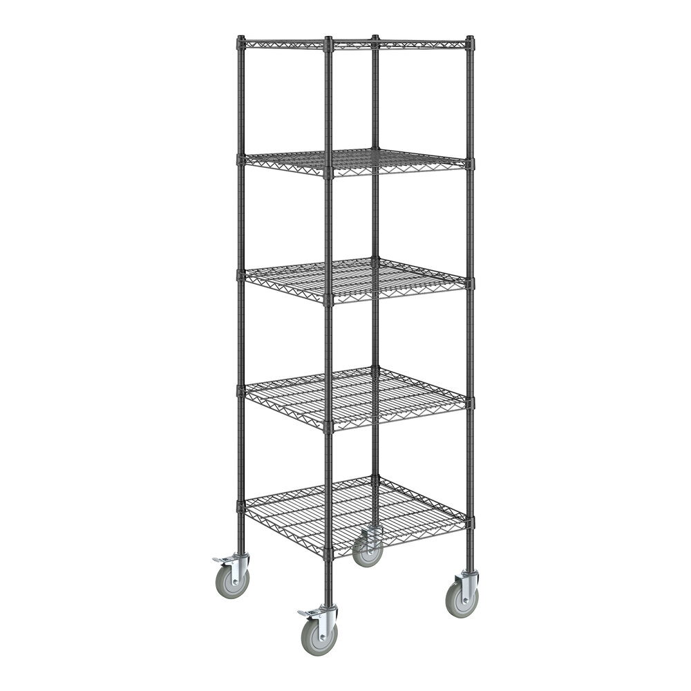 Steelton 24" x 24" NSF Black Epoxy 5-Shelf Kit with 72" Posts and Casters