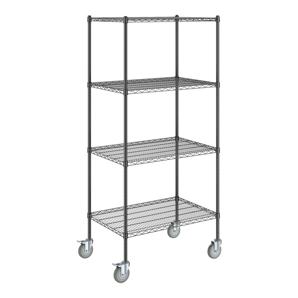 Steelton 24" x 36" NSF Black Epoxy 4-Shelf Kit with 72" Posts and Casters