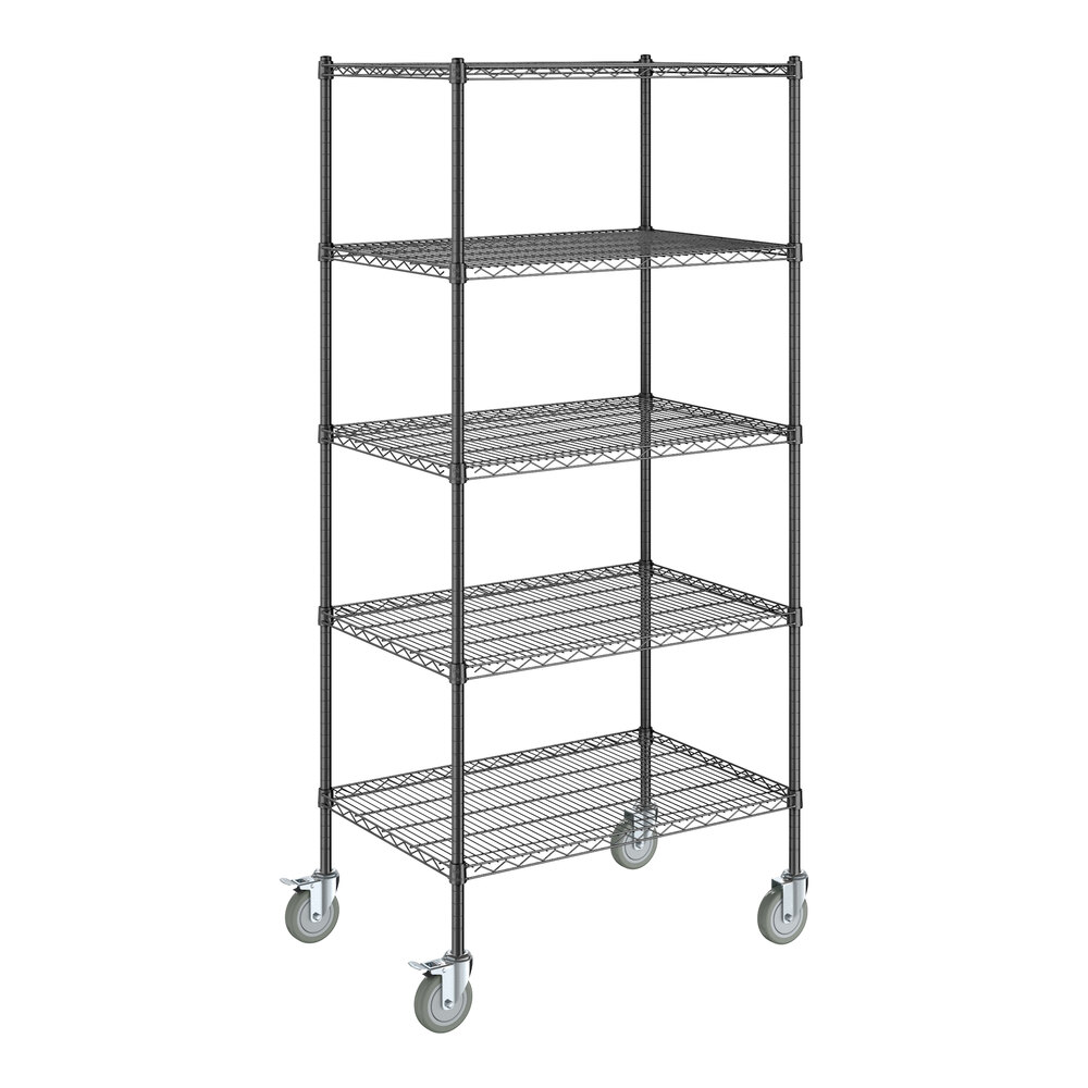 Steelton 24" x 36" NSF Black Epoxy 5-Shelf Kit with 72" Posts and Casters