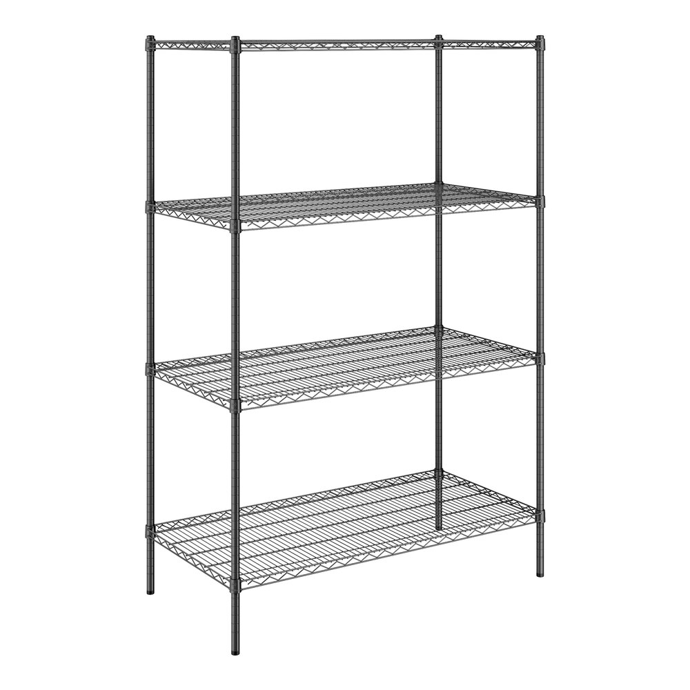Steelton 24" x 48" NSF Black Epoxy 4-Shelf Kit with 72" Posts