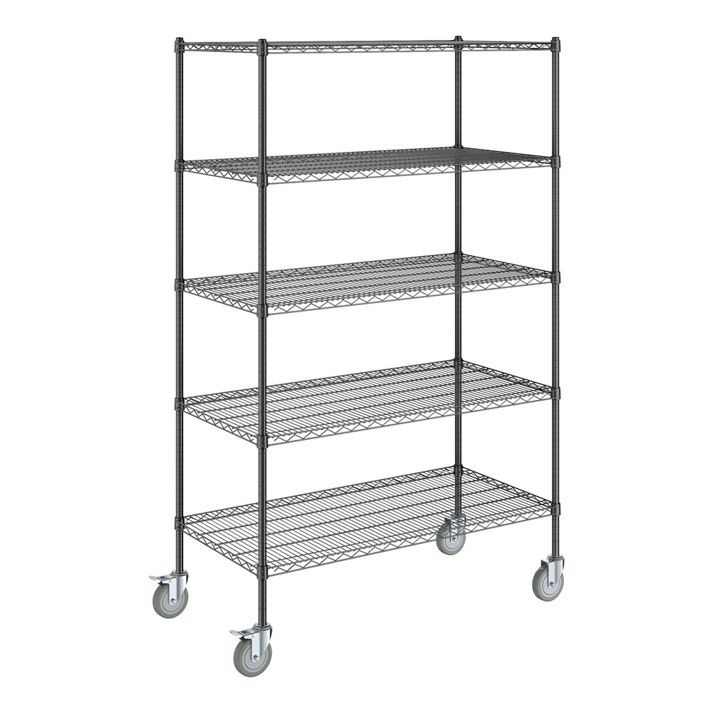 Steelton 24" x 48" NSF Black Epoxy 5-Shelf Kit with 72" Posts and Casters