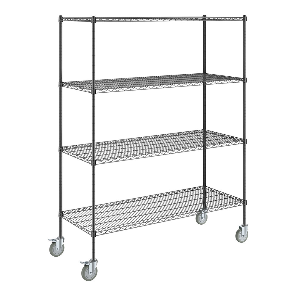 Steelton 24" x 60" NSF Black Epoxy 4-Shelf Kit with 72" Posts and Casters
