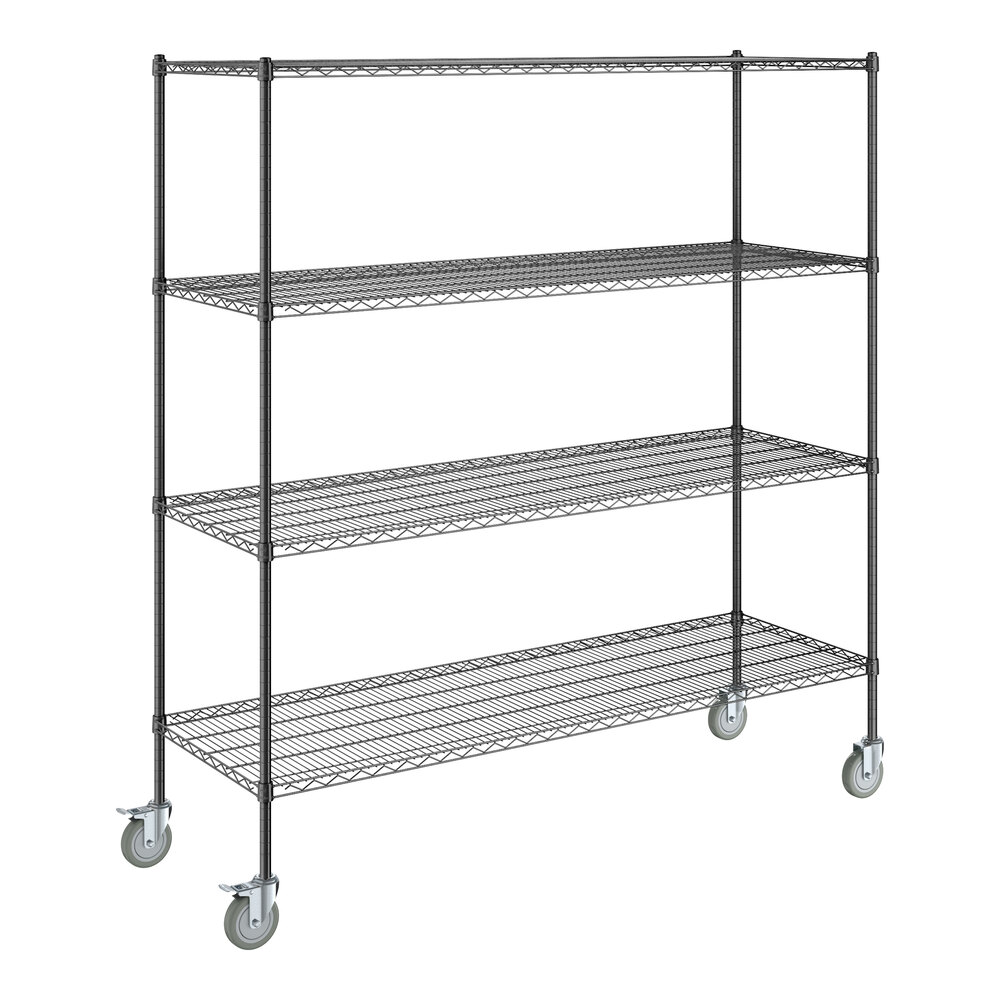 Steelton 24" x 72" NSF Black Epoxy 4-Shelf Kit with 72" Posts and Casters