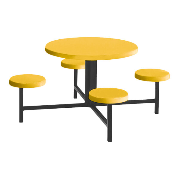 Sol-O-Matic 50" x 27" Marigold Round Fiberglass Table with Four Fixed Seats