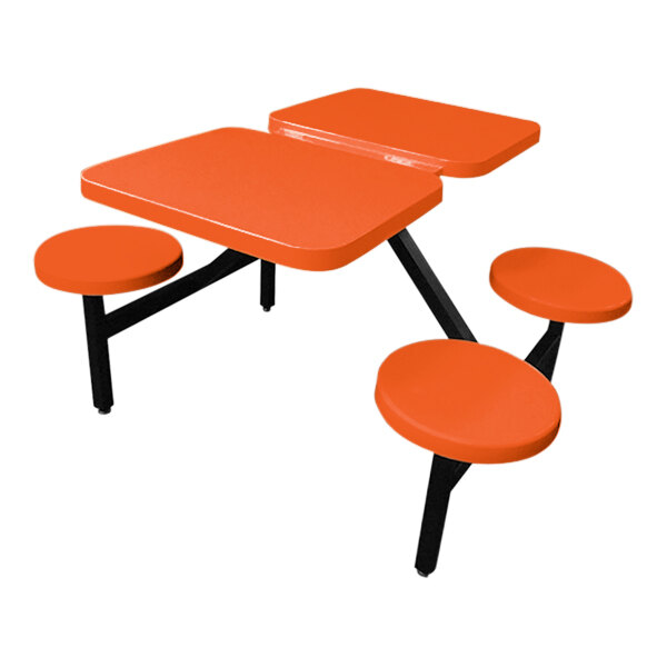 Sol-O-Matic 53" x 44" x 28" Orange Fiberglass Double Table with Four Fixed Seats