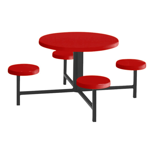 Sol-O-Matic 50" x 27" Holly Red Round Fiberglass Table with Four Fixed Seats