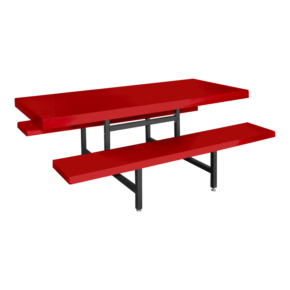 Sol-O-Matic 72" x 60" x 30" Holly Red Fiberglass Table with Fixed Bench Seats