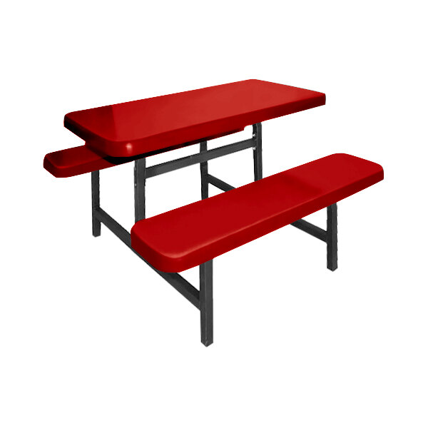Sol-O-Matic 48" x 48" x 30" Holly Red Fiberglass Table with Fixed Bench Seats