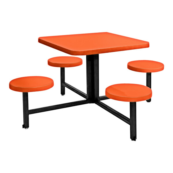 Sol-O-Matic 46" x 46" x 27" Orange Square Fiberglass Table with Four Fixed Seats