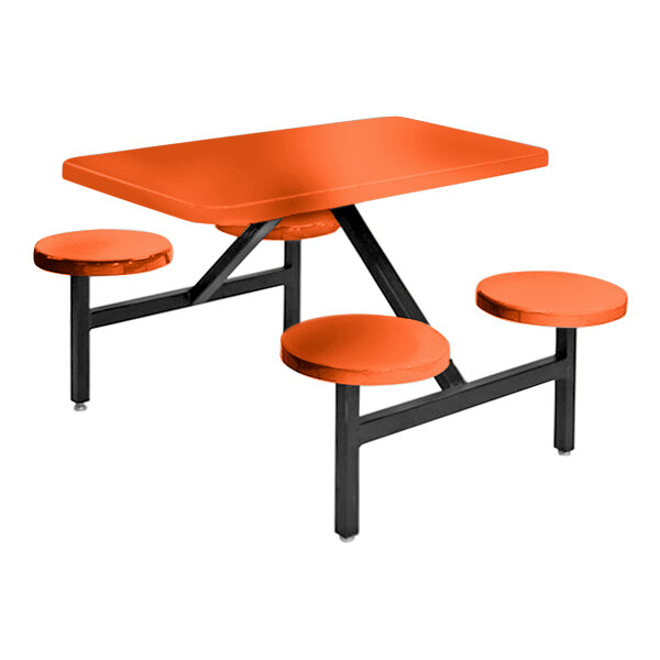 Sol-O-Matic 53" x 44" x 28" Orange Fiberglass Table with Four Fixed Seats