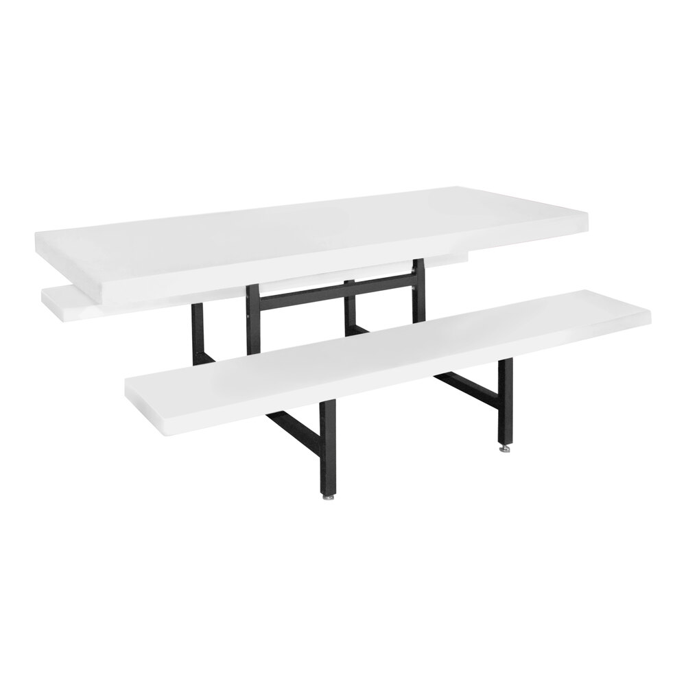 Sol-O-Matic 72" x 60" x 30" White Fiberglass Table with Fixed Bench Seats