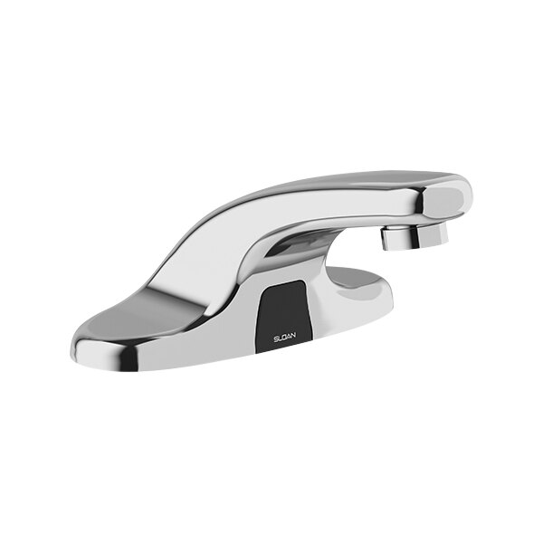 Sloan 3315137BT Optima Polished Chrome Battery-Operated Deck Mount Sensor Faucet with 0.5 GPM Multi-Laminar Spray, Low-Integrated Base Body, and Below-Deck Manual Mixing Valve