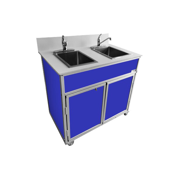 Monsam NS-002-BLUE Blue Double Basin Portable Self-Contained Sink