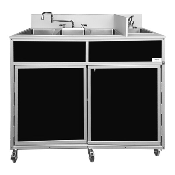 Monsam NS-004-BLACK Black Four Basin Portable Self-Contained Sink