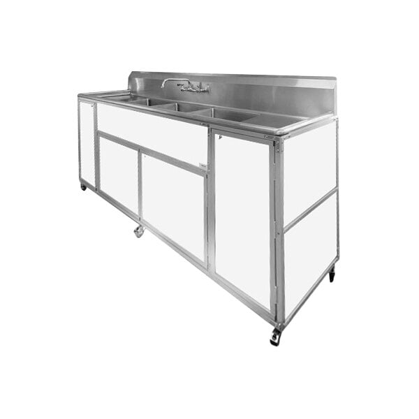Monsam PSE-2004LA-WHITE White Four Deep Basin Portable Commercial Sink with 2 Drain Boards