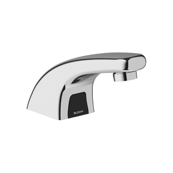 Sloan 3365163BT Optima Polished Chrome Hardwired Deck Mount Sensor Faucet with 0.5 GPM Multi-Laminar Spray, 4" Trim Plate, Plug Adapter, and Back-Check Tee Mixer