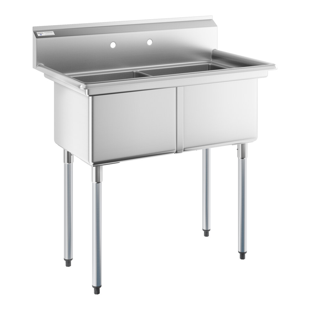 Steelton 39 1/2" 18 Gauge Stainless Steel Two Compartment Sink - 17" x 17" x 12" Bowls