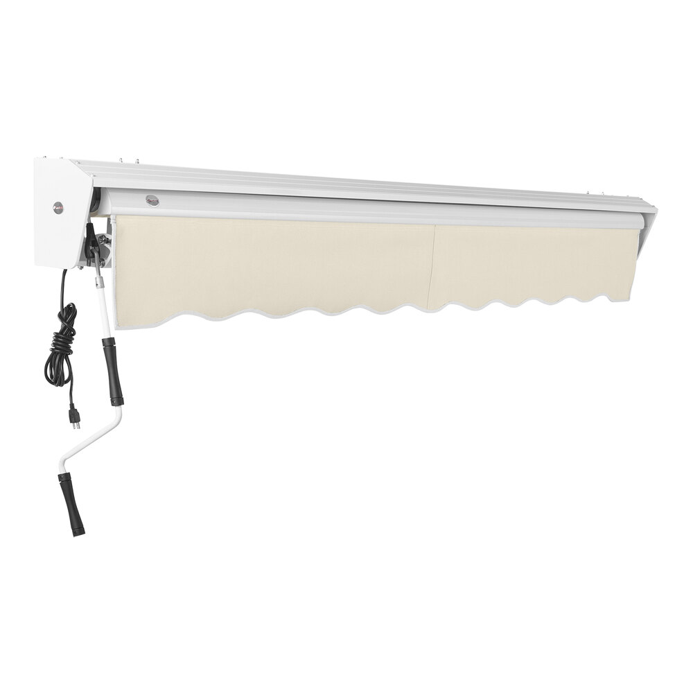 Awntech Destin 14' Linen Heavy-Duty Left Motor Retractable Patio Awning with Protective Hood
