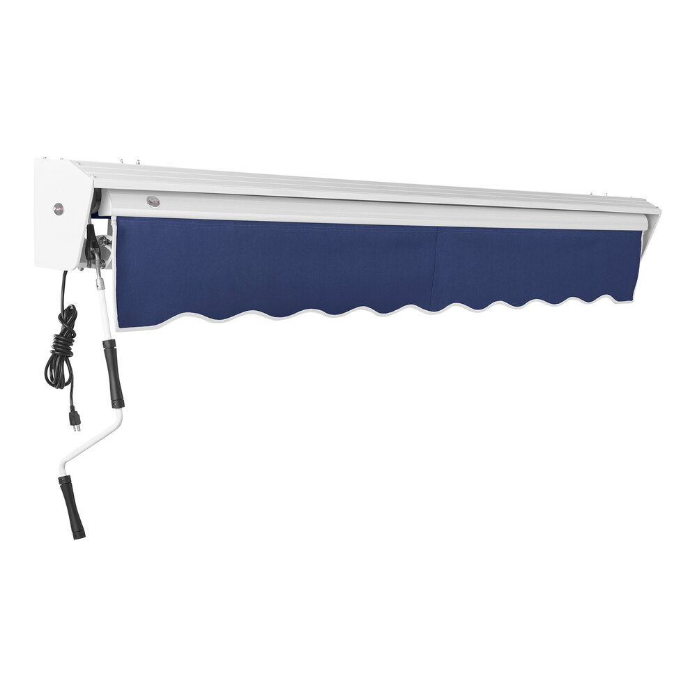Awntech Destin 12' Navy Heavy-Duty Left Motor Retractable Patio Awning with Protective Hood