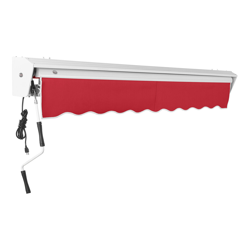 Awntech Destin 12' Red Heavy-Duty Left Motor Retractable Patio Awning with Protective Hood