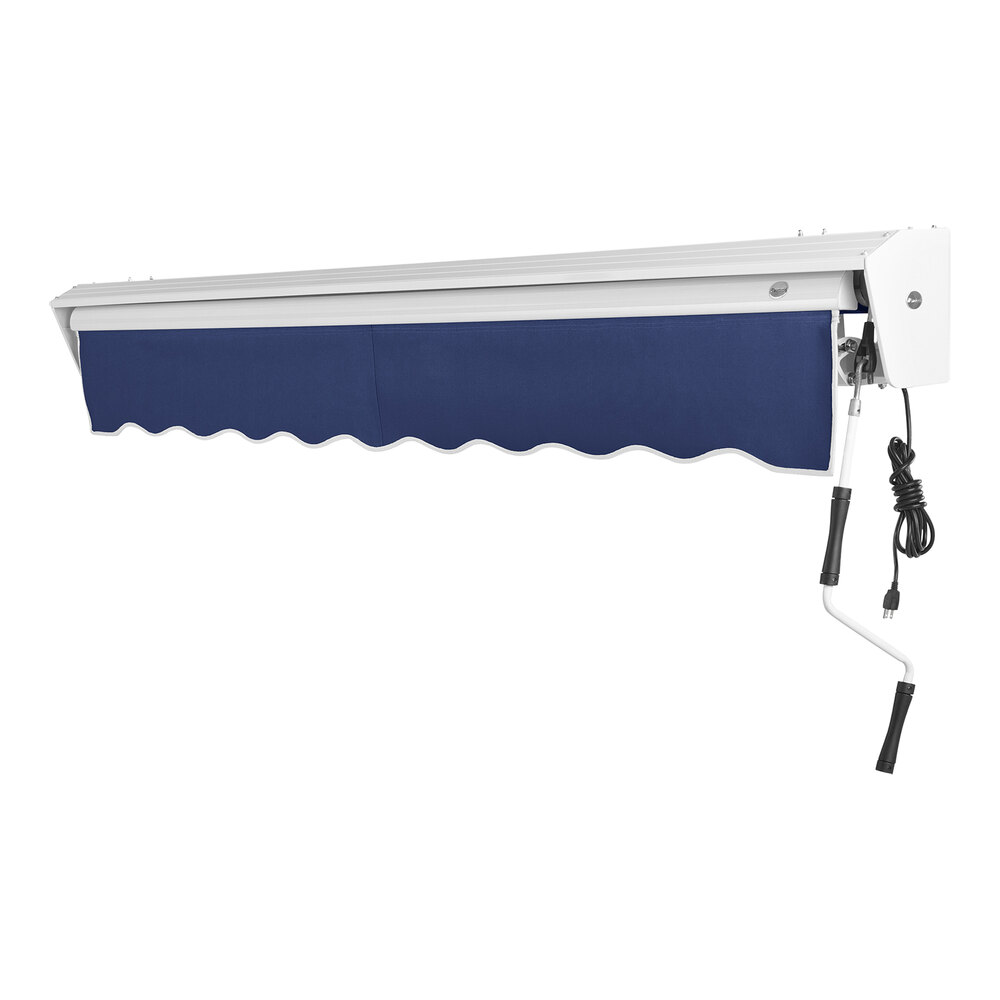 Awntech Destin 12' Navy Heavy-Duty Right Motor Retractable Patio Awning with Protective Hood