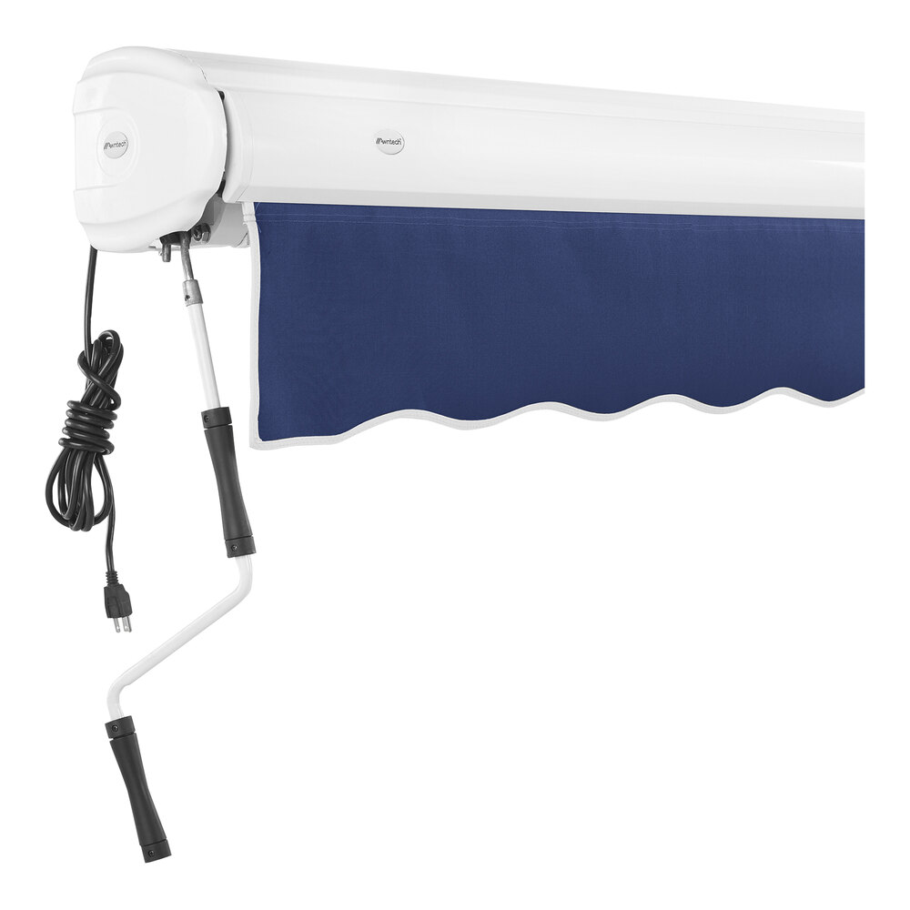 Awntech Key West 16' Navy Heavy-Duty Left Motor Retractable Patio Awning with Protective Hood