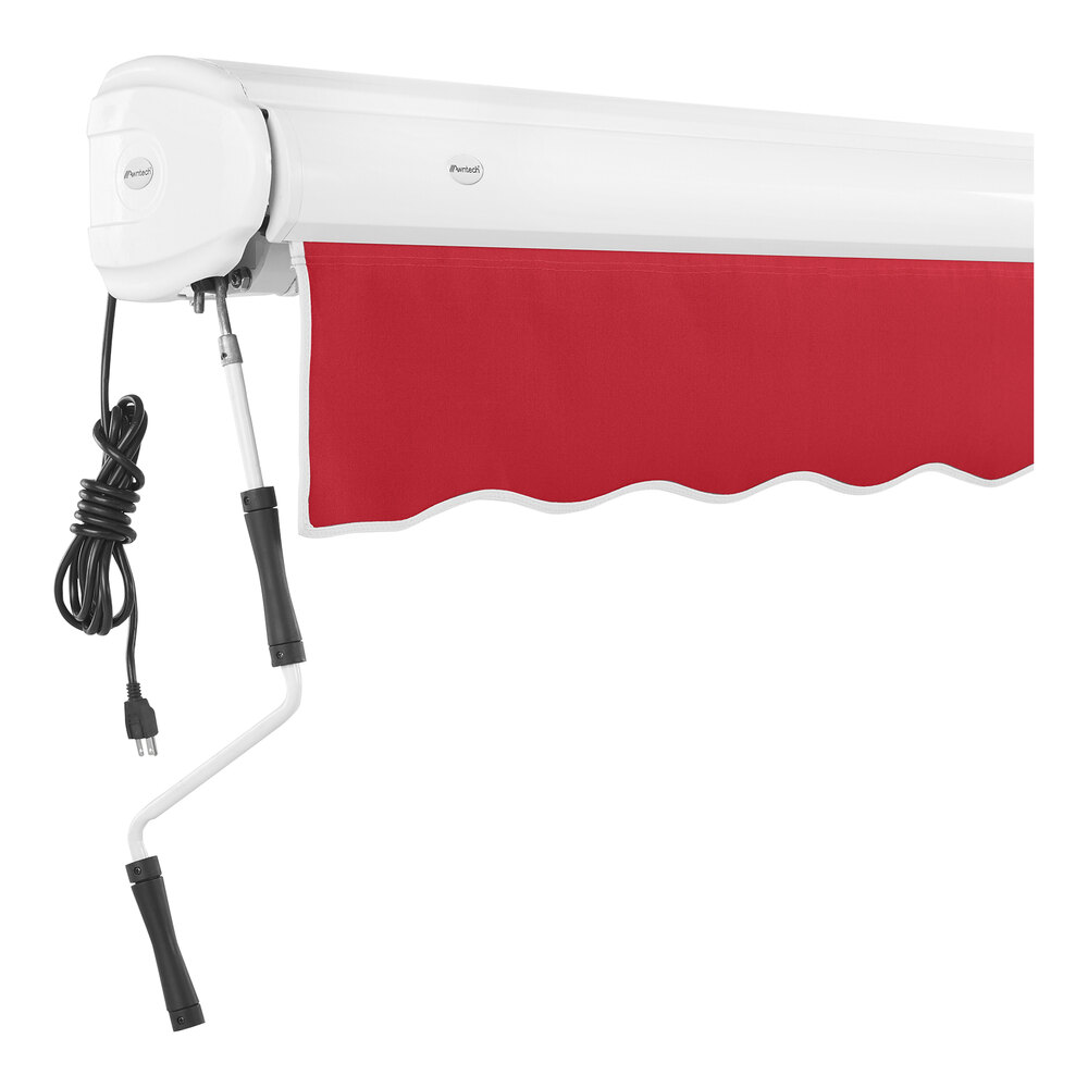 Awntech Key West 12' Red Heavy-Duty Left Motor Retractable Patio Awning with Protective Hood