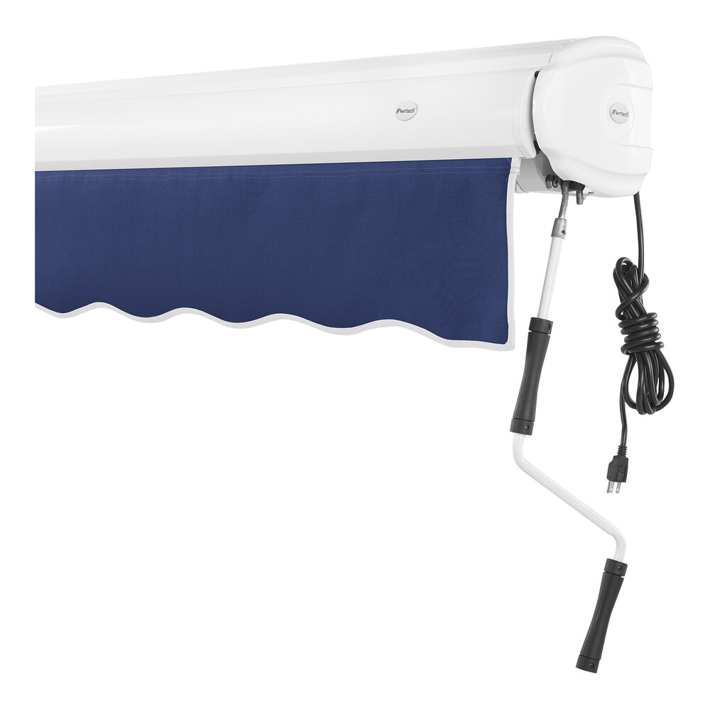 Awntech Key West 16' Navy Heavy-Duty Right Motor Retractable Patio Awning with Protective Hood