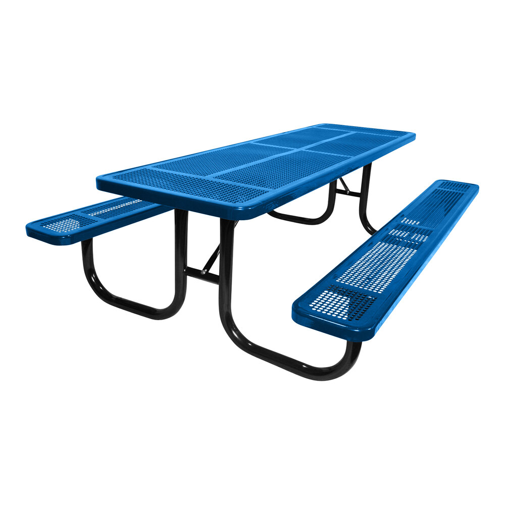 Ultra Site 8' Blue Heavy-Duty Rectangular Perforated Table 96" x 64 13/16" x 30 5/16"
