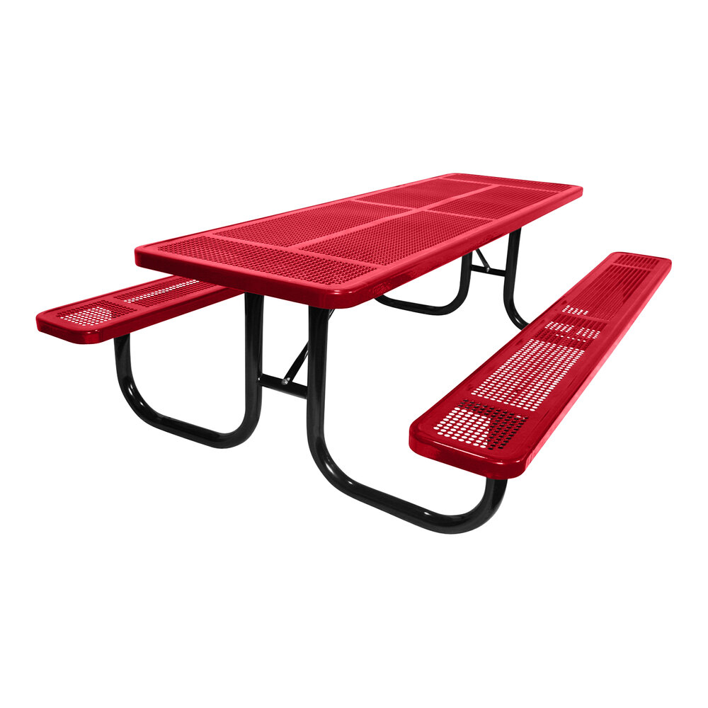Ultra Site 4' Red Heavy-Duty Rectangular Perforated Table 48" x 64 13/16" x 30 5/16"