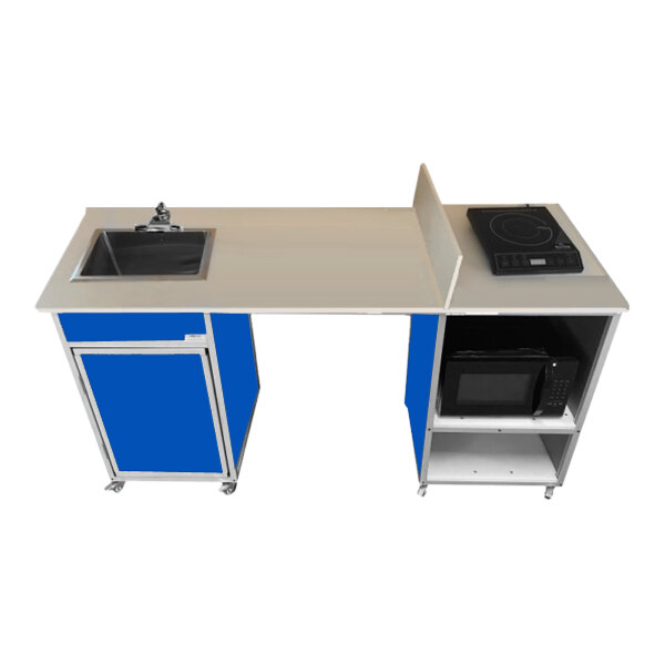 Monsam PK-2020-BLUE Blue Wheelchair Accessible Portable Kitchen with Self-Contained Sink