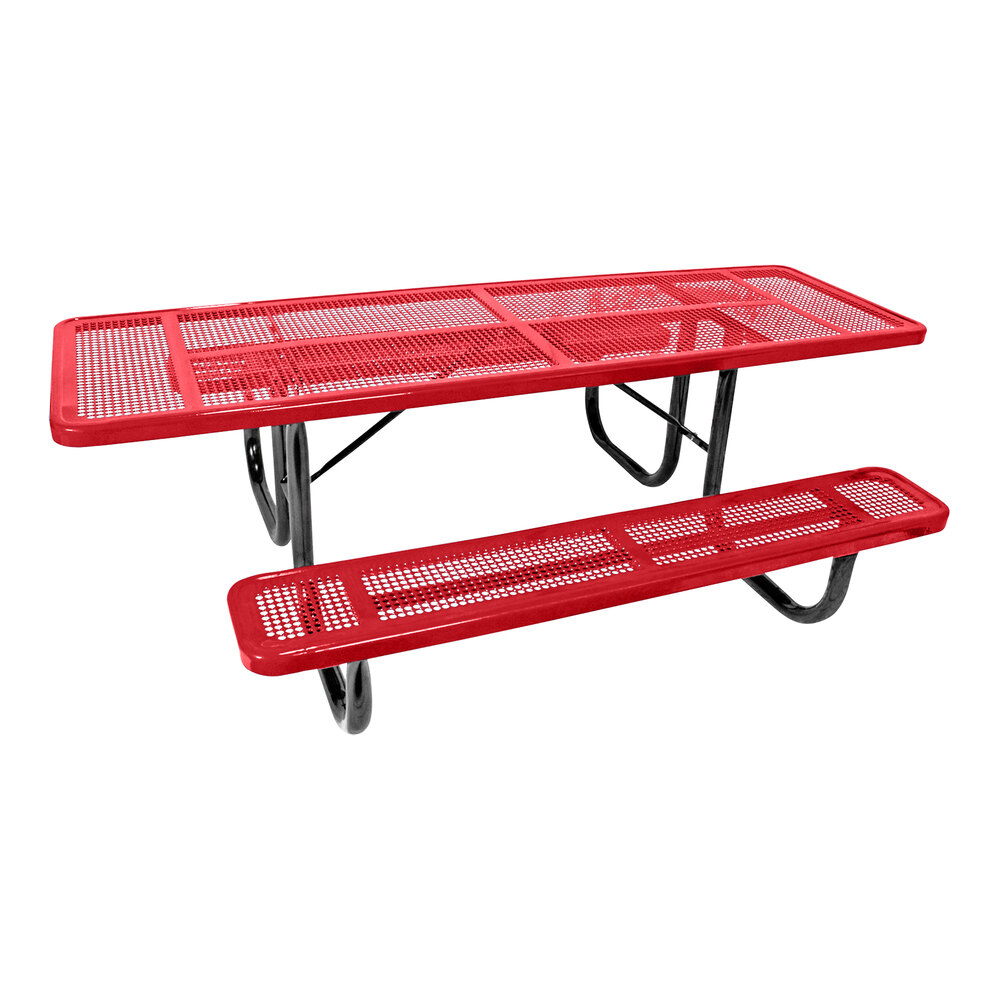 Ultra Site 8' Red Extra Heavy-Duty Double-Sided ADA Rectangular Perforated Table 96" x 68 15/16" x 30 5/16"