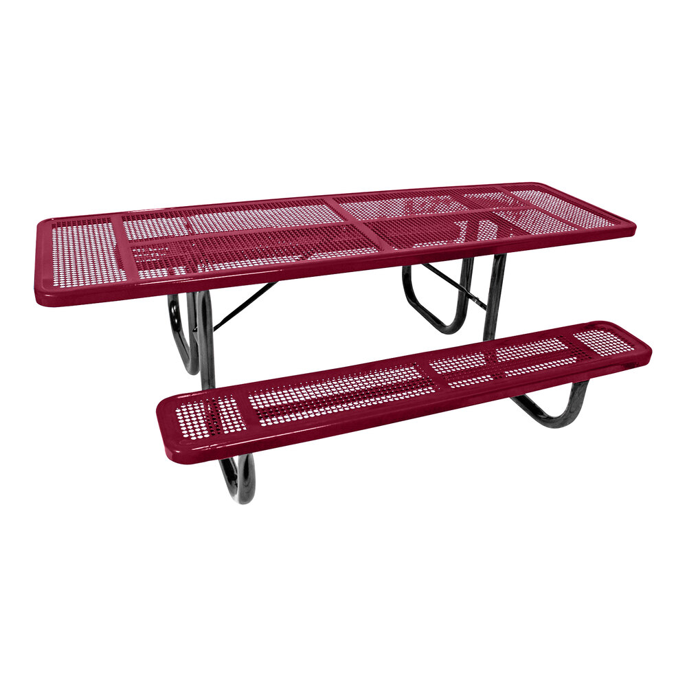 Ultra Site 8' Burgundy Extra Heavy-Duty Double-Sided ADA Rectangular Perforated Table 96" x 68 15/16" x 30 5/16"