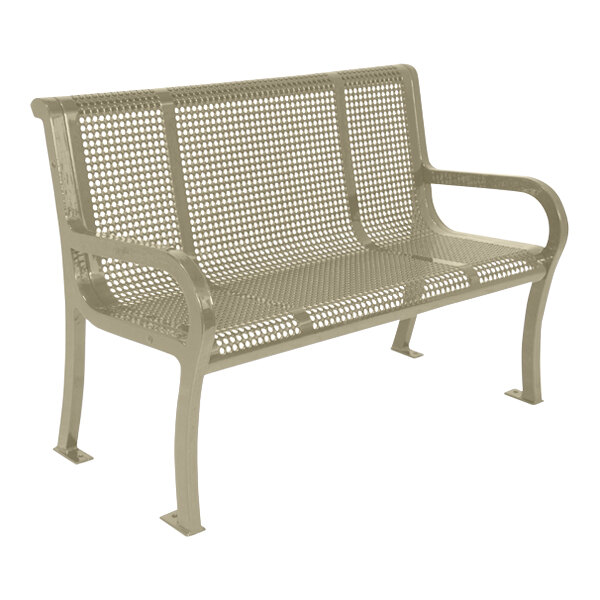 Ultra Site Lexington 4' Beige Perforated Bench with Backrest 51" x 26 7/8" x 35 1/2"