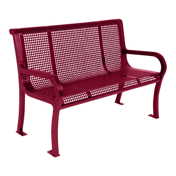 Ultra Site Lexington 4' Burgundy Perforated Bench with Backrest 51" x 26 7/8" x 35 1/2"