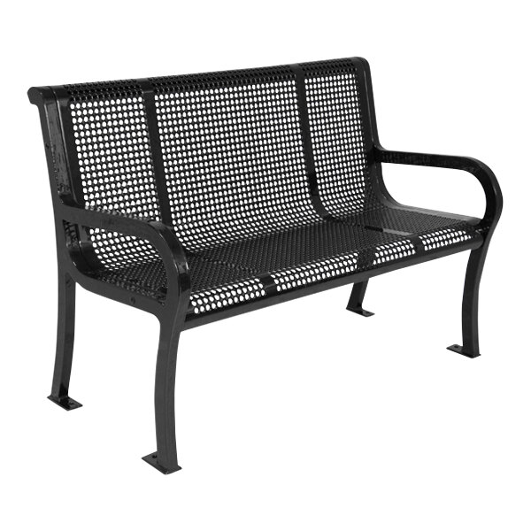 Ultra Site Lexington 4' Black Perforated Bench with Backrest 51" x 26 7/8" x 35 1/2"