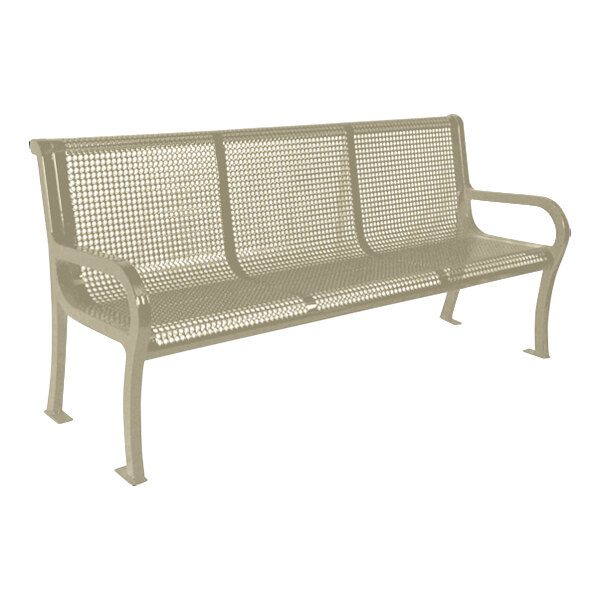 Ultra Site Lexington 6' Beige Perforated Bench with Backrest 75" x 26 7/8" x 35 1/2"