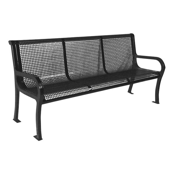 Ultra Site Lexington 6' Black Perforated Bench with Backrest 75" x 26 7/8" x 35 1/2"