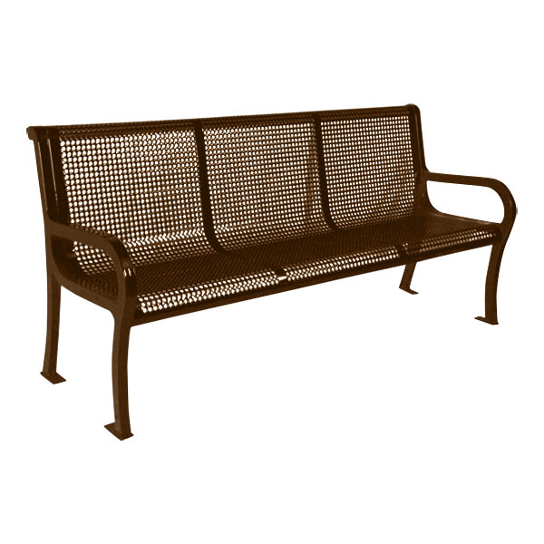 Ultra Site Lexington 6' Brown Perforated Bench with Backrest 75" x 26 7/8" x 35 1/2"