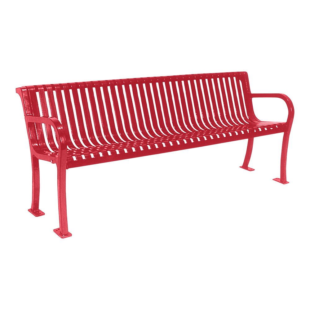 Ultra Site Lexington 6' Red Slat Bench with Backrest 75" x 26 7/8" x 35 1/2"